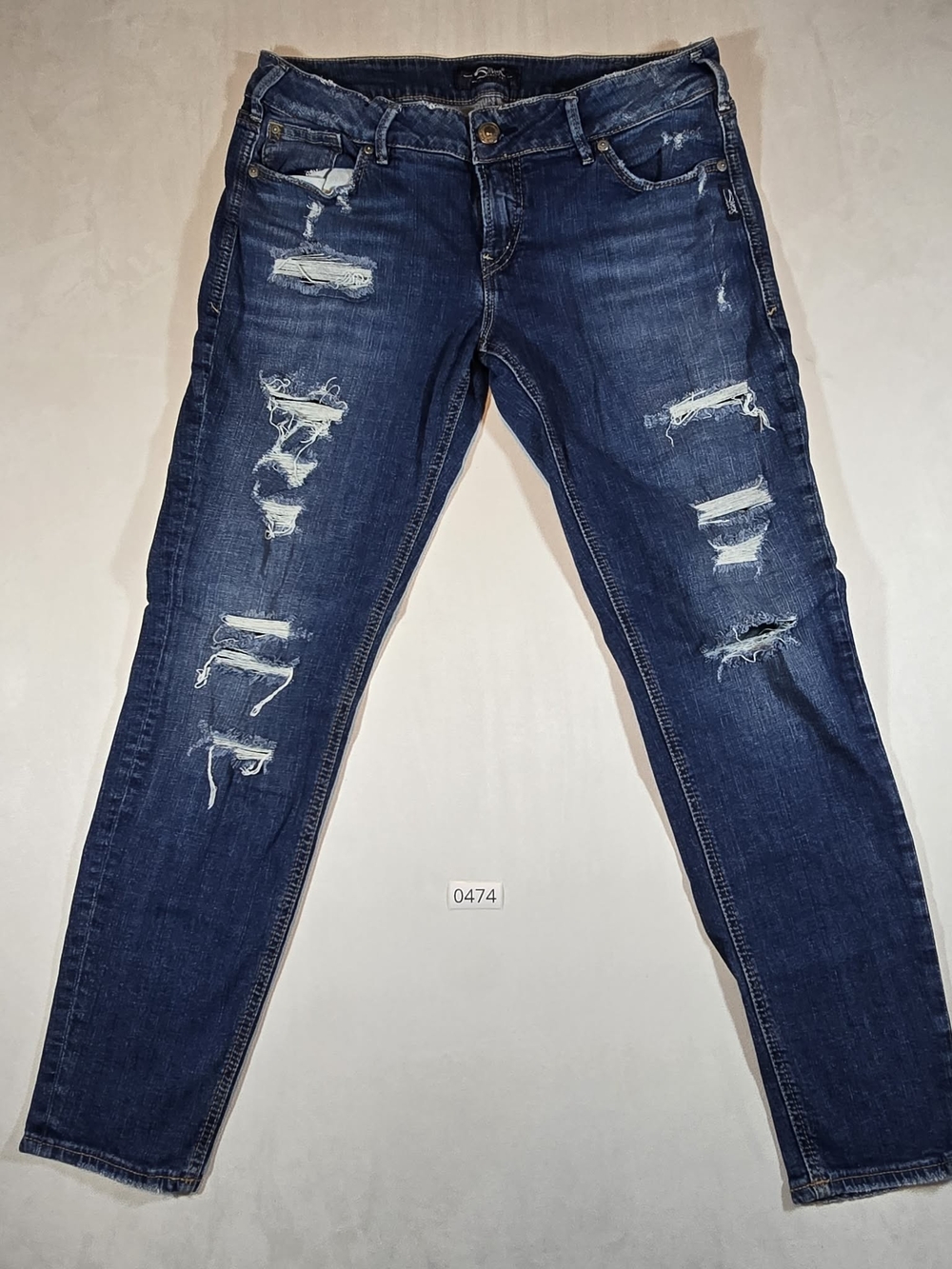 Silver Jeans Dark Blue Ripped Distressed SUKI Skinny Jeans Tag Sz 33x29